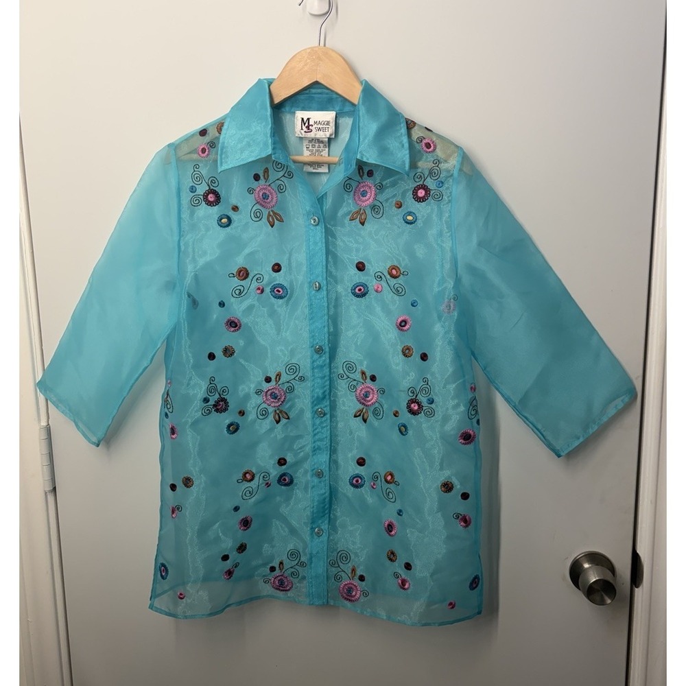 Vintage Maggie Sweet Women's 2Pc Set Tank & Button Up Floral Shirt Size Small - Picture 3 of 13